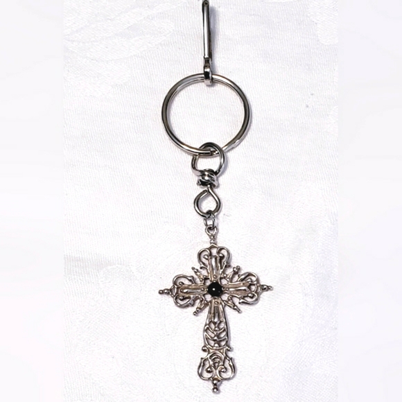 Lg Sterling Cross Keychain - Picture 1 of 2